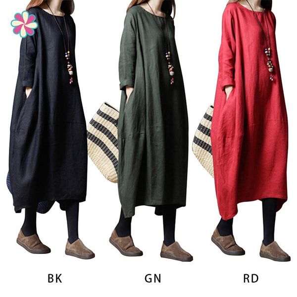 

casual dresses 2021 cotton ladies dress in restoring ancient ways long round collar band flax cardigan outside w118, Black;gray