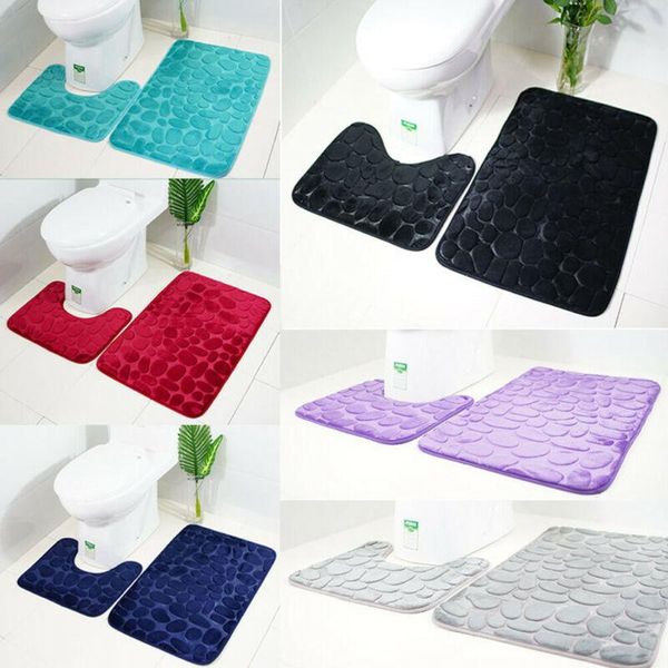 

bath mats 2pcs/set funnel cobblestone bathroom anti-slip carpet mat toilet rug