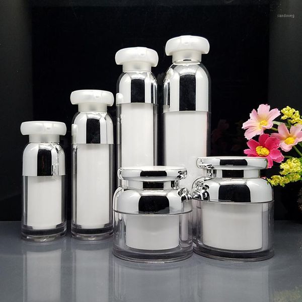 

storage bottles & jars 12 x 30ml 50ml 100ml empty white airless elegant lotion pump vacuum primer makeup face base foundation bb cream