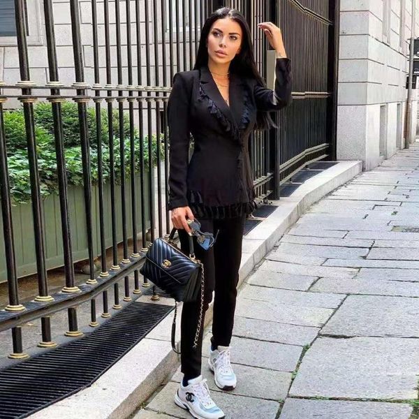 

arrivak black tassel women suit 2021 two pieces coat&pants set fashion winter jumpsuits wholesale women's piece pants, White