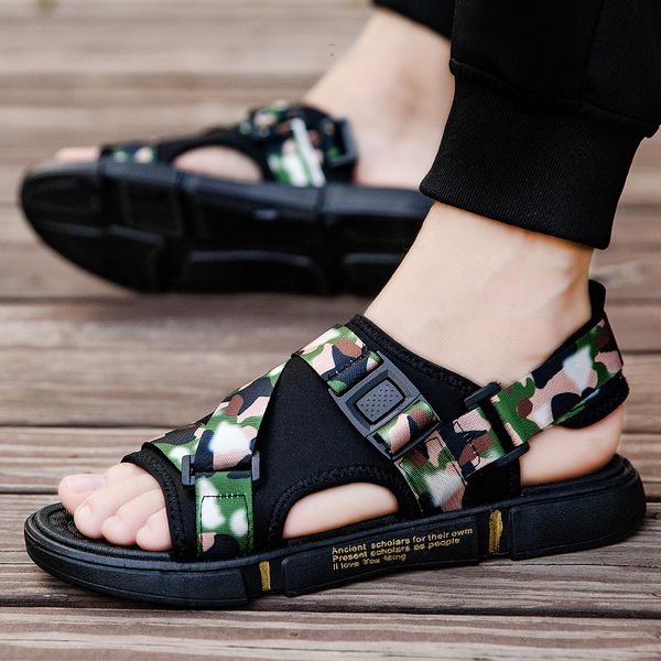 

2021 no box men's summer fashion luxury designer beach sandals pu material breathable non-slip sandale green camo slipper, Black