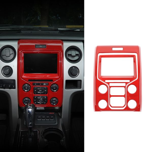 

red center console panel navigation screen cover trim bezel for ford f150 raptor 2009-2014 abs 2pcs