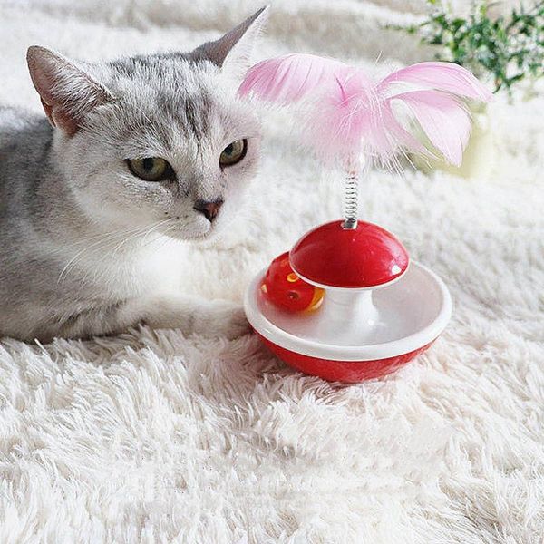 

cat toys pet tumbler toy interactive training treat funny stick with rolling bell ball and feathers for outdoor