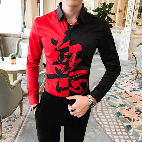 

men's casual shirts slim fit party wear blouse autumn shirt fashion patchwork color streetwear long sleeve s on7f, White;black