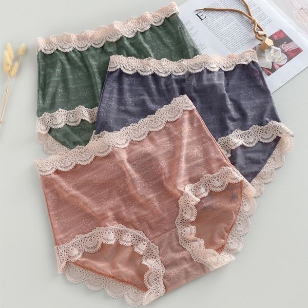

2pieces/lot womens panties large sizes new thin lace ruffles transparent hollow out cute panties plus size underwear high waist briefs, Black;pink