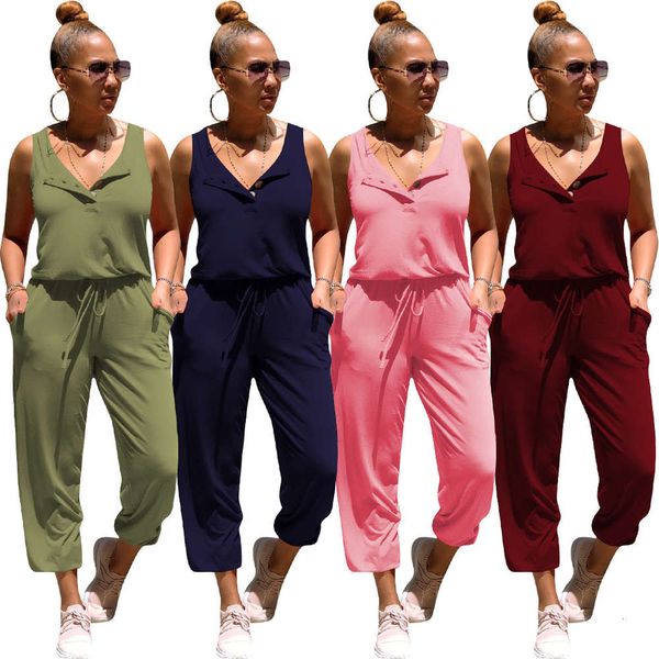 

new home solid casual jumpsuit in spring and summer 2020, White