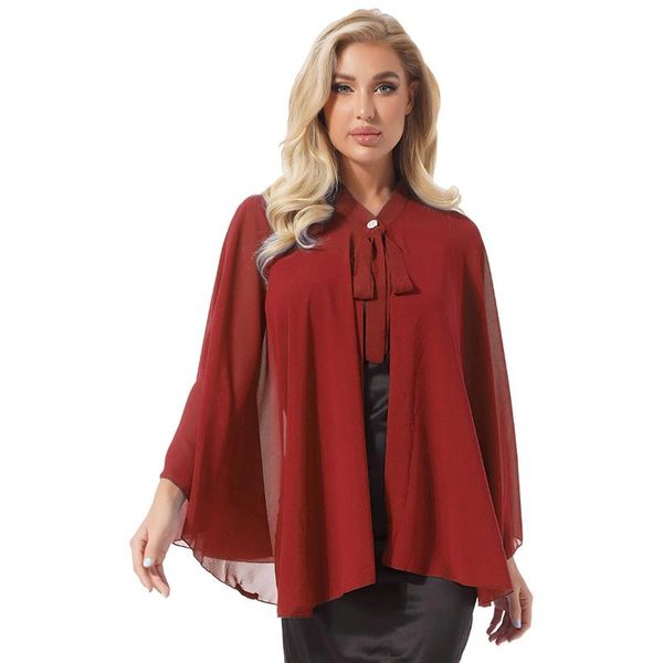 

women's jackets women solid lace-up cardigan female chiffon cape shawls wraps capelet wedding evening party dress cover up thin coat bl, Black;brown