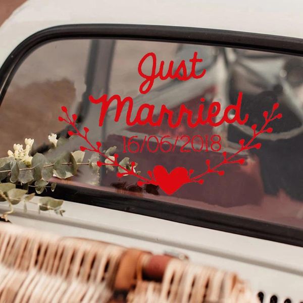 

wall stickers wedding car rear windshield just married decals decoration removable custom date head window poster hy2156