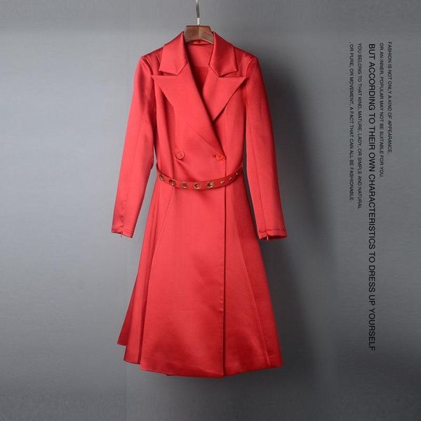 

women's trench coats 2021 brand fashion winter women coat double breasted red long slim belted windbreaker outwear high quality, Tan;black