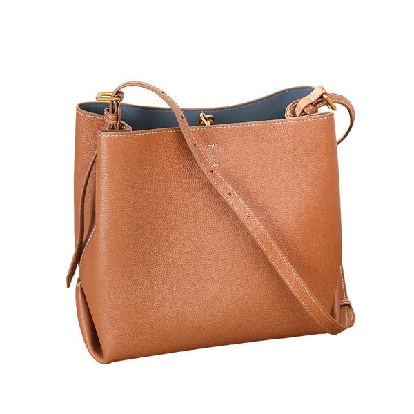 

70% off design hand 2021 new leather bucket simple fashion women's bag litchi pattern large capacity one shoulder messenger bag k0y7, Red;black