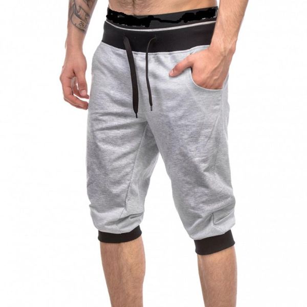 

casual color matching knee shorts pockets slim elastic waist drawstring patchwork straight thin summer for mens men's, White;black