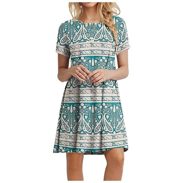 

women's swimwear 2021 summer print short sleeve vest dresses casual o neck plus size fashion t shirt dress vintage beach bohemia, White;black
