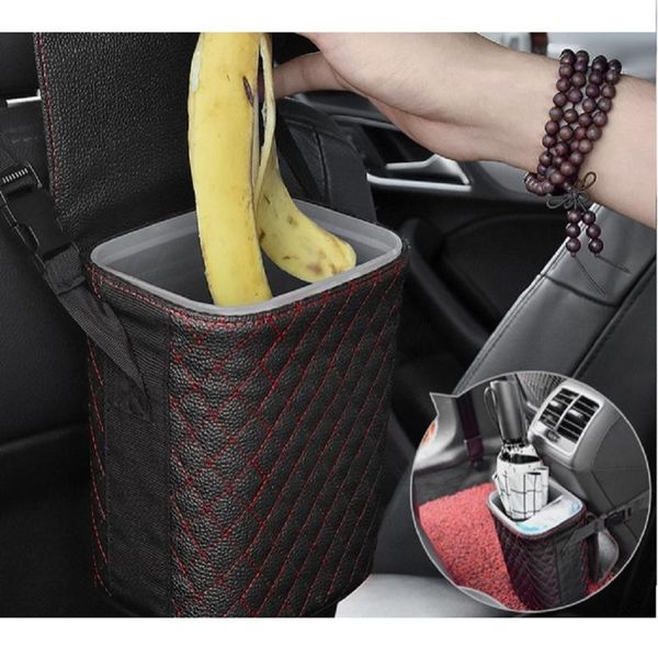 

car organizer leather storage bag trash bin auto can accessories garbage holder rubbish 2021