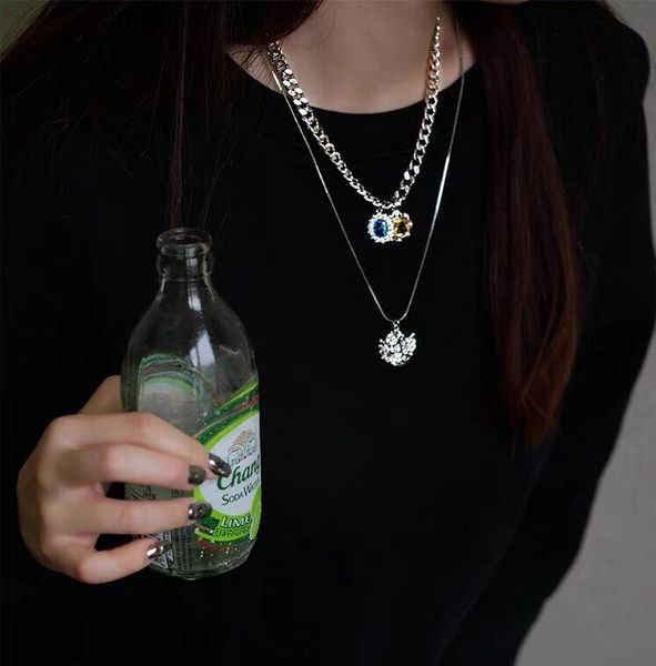 

chains double layer necklace women sapphire clavicle chain accessories for, Silver