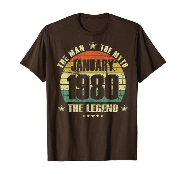 

vintage born in january 1980 man myth legend 40 years old t-shirt, White;black