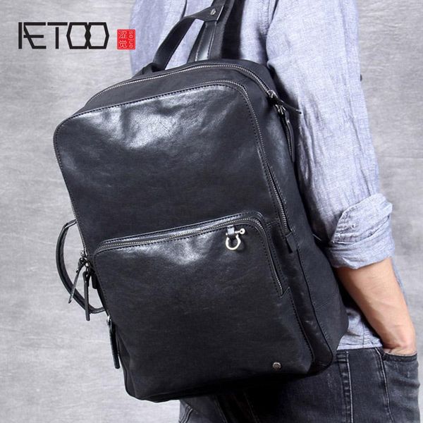 

simple leather backpack, male large-capacity first layer handmade backpack