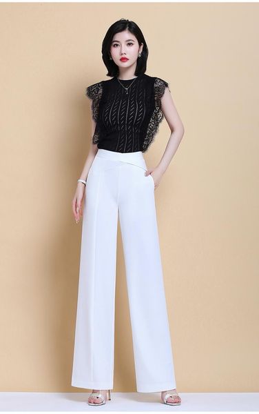 

women's pants & capris 2021 spring and summer office fashion casual brand female women ladies girls loose straight white stretch clothi, Black;white