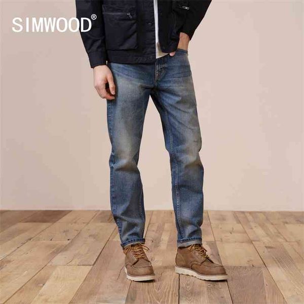 

spring regular straight jeans men 100% cotton vintage casual denim trousers plus size brand clothing 210723, Blue