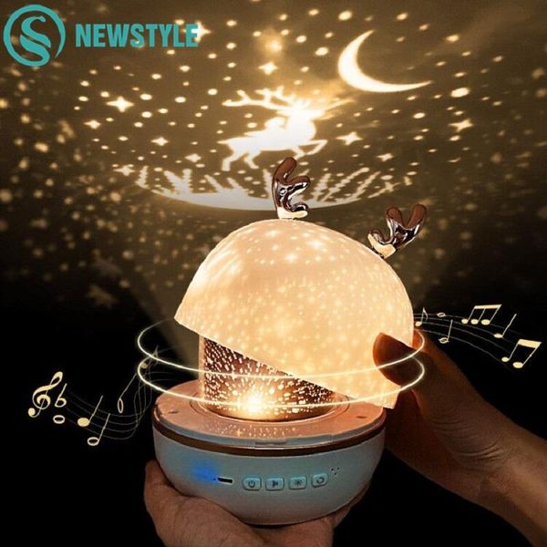 

night lights deer projector light with bt speaker chargeable starry sky star rotate led lamp colorful flashing kids baby gift