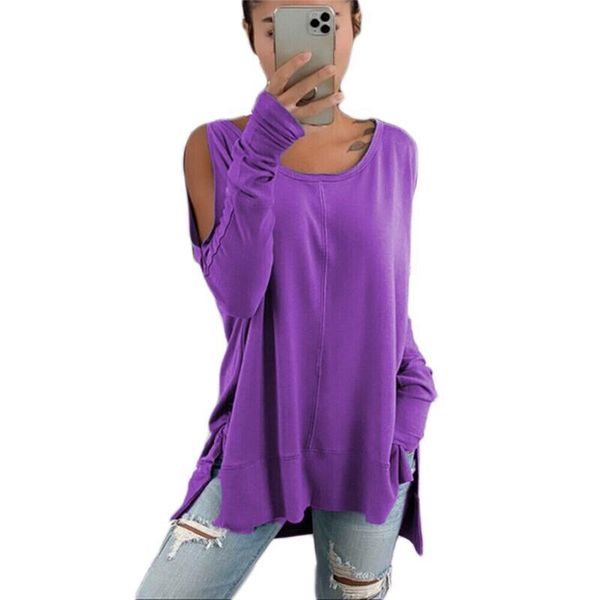 

spring women t shirt s-5xl plus size solid color loose long sleeve o-neck off shoulder casual tee female autumn pullovers women's t-shi, White