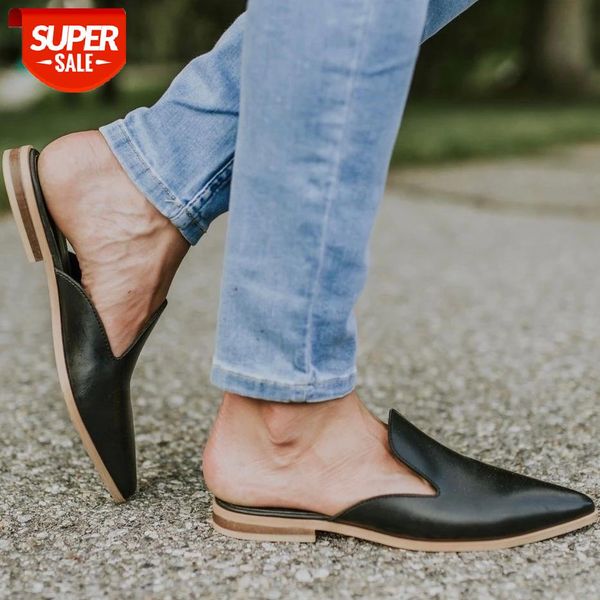 

Slippers women's pointy summer new Europe and America square root Baotou lazy drag low heel large cool slippers #PT95