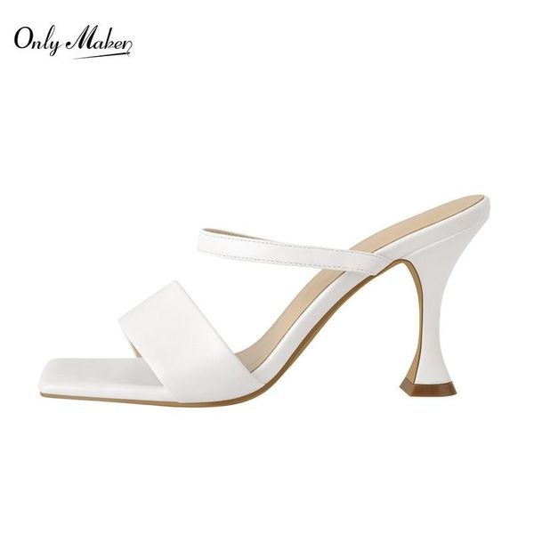 

sandals onlymaker slip-on shoes for women square toe high heel matte white band summer kitten open slipper, Black