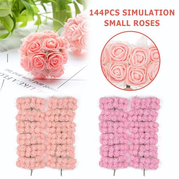 

decorative flowers & wreaths 144pcs 2.5cm mini simulation roses for home wedding artificial flower bouquet romantic decoration scrapbooking