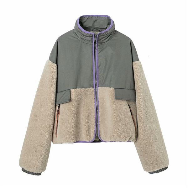 

women's jackets causal women grain cashmere jacket fashion ladies pocket patchwork coats streetwear female chic zipper outercoat 2, Black;brown