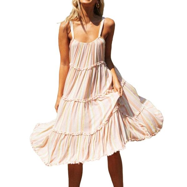 

stripe casual loose summer dress spaghetti strap ruffle beach maxi long sundress chic striped vestidos women's swimwear, White;black