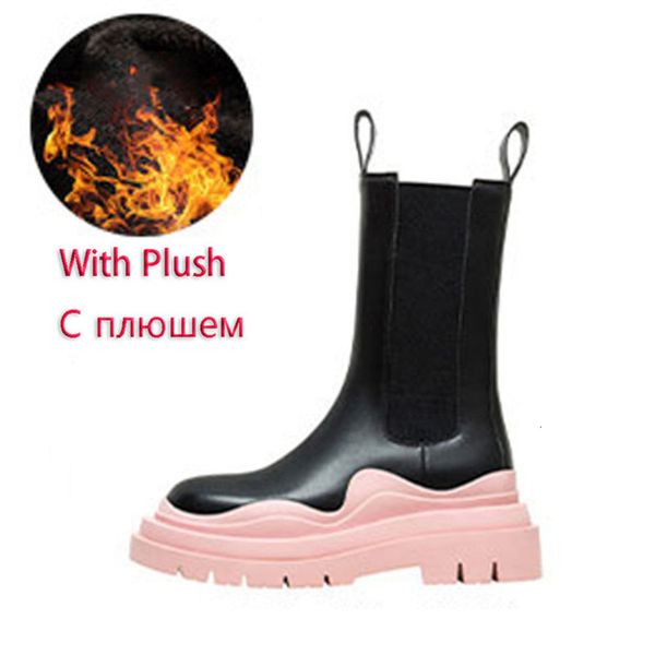 

boots women big size platform fashion young lady mid-calf boot chunky woman winter shoes thick heel designer d9wo, Black