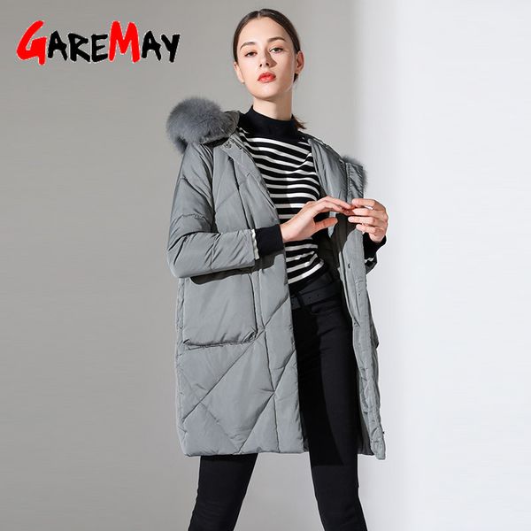 

long down jacket women loose hooded fur collar casual light winter coat for woman outwear 210428, Black