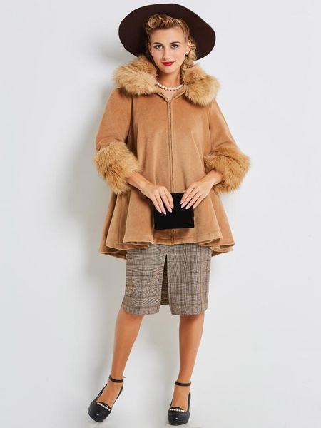

women's wool & blends women woolen coat vintage luxury fake fur collar soft elegant casual street stylish outerwear ladies autumn winte, Black