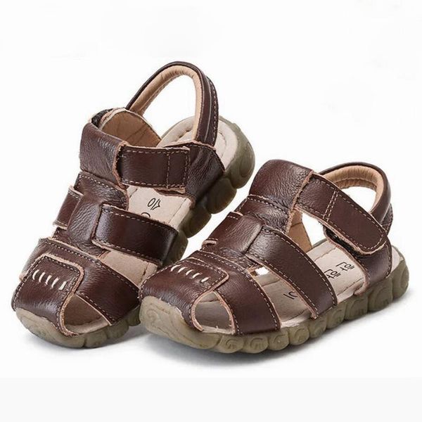 

sandals summer kids children boys genuine leather for toddler baby little brown sports shoes 1 2 3  to 5 6 7 years, Black;red