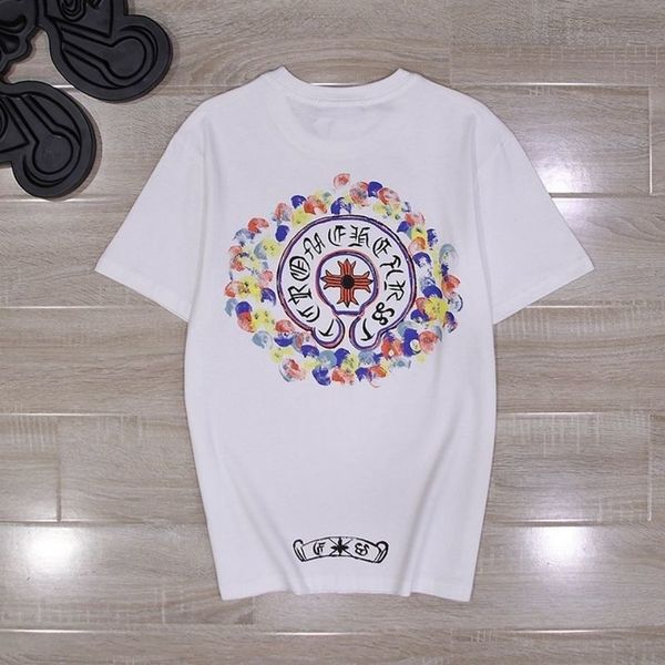 

ch color cross correct croxinchao hand painted 21 early spring cotton pullover short sleeve t shirt for men, White;black