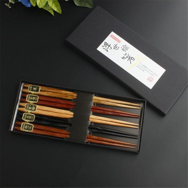 

chopsticks 5 pairs reusable natural beech chinese set wood household wooden round cutlery blessing