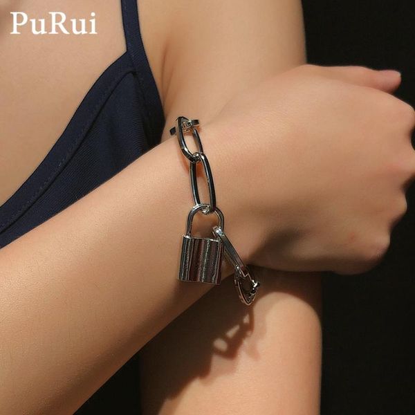 

charm bracelets punk for women kpop boho lock pendant chain couple bracelet padlock minimalist friendship fashion jewelry, Golden;silver