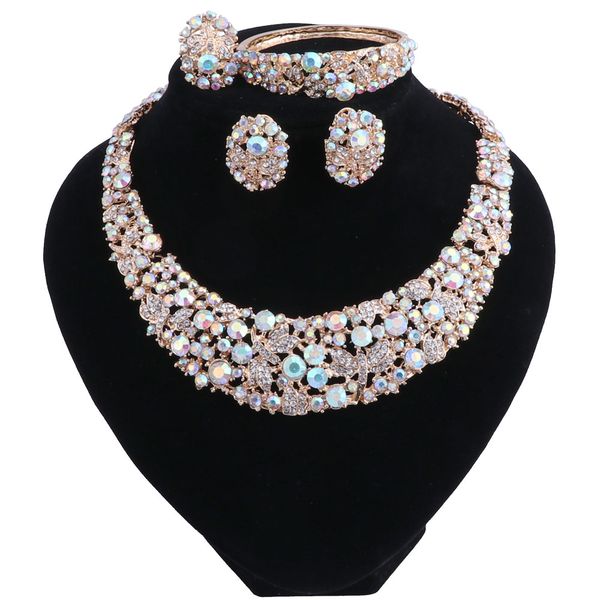 

women ab color crystal jewelry sets with earrings statement necklace boho trendy necklace for party wedding 2018 direct selling, Black