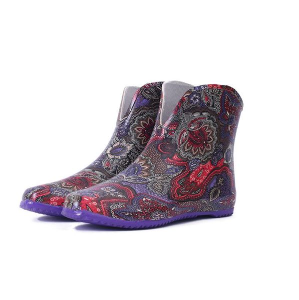 

boots waterproof water shoes women ankle rain rubber boot 2021 spring flower fashion lady casual, Black