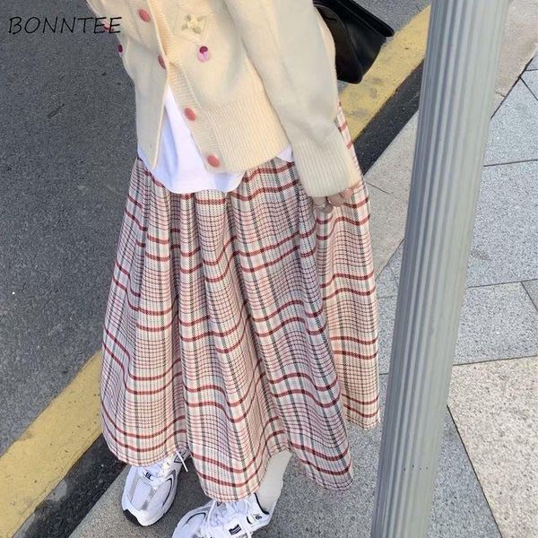 

skirts women sweet spring plaid korean style students preppy fashion mujer hipster high waist simple all match loose cozy casual, Black