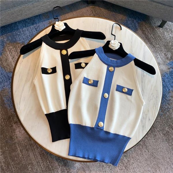 

women's tanks & camis deat 2021 summer fashion streetwear patchwork button temperament slim sleeveless neck knitted vest women se35, White