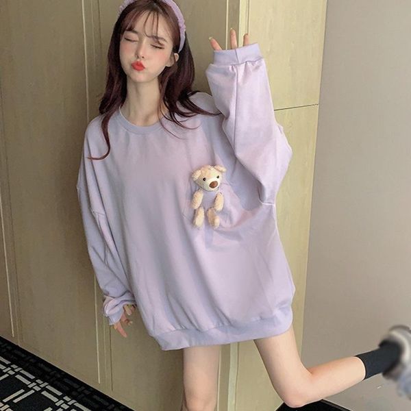 

women net red korean pullover casual version of loose cute bear long-sleeved blouse o-neck jacket spring and autumn women's hoodies & s, Black