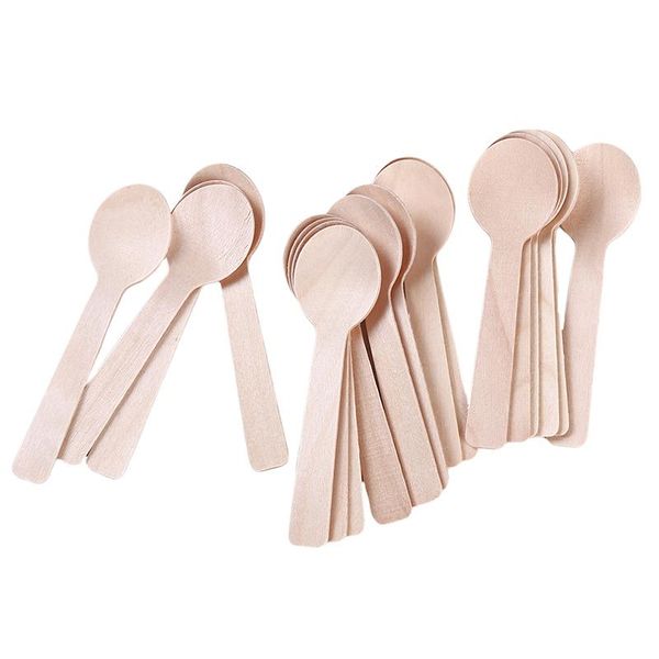 

spoons 100pcs/pack disposable wooden spoon ice cream scoop coffee honey teaspoon tableware mini cutlery set kitchen accessories