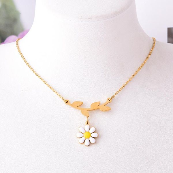 

pendant necklaces wholesale small daisy branch necklace 316l stainless steel flower jewelry for women girls gift party, Silver