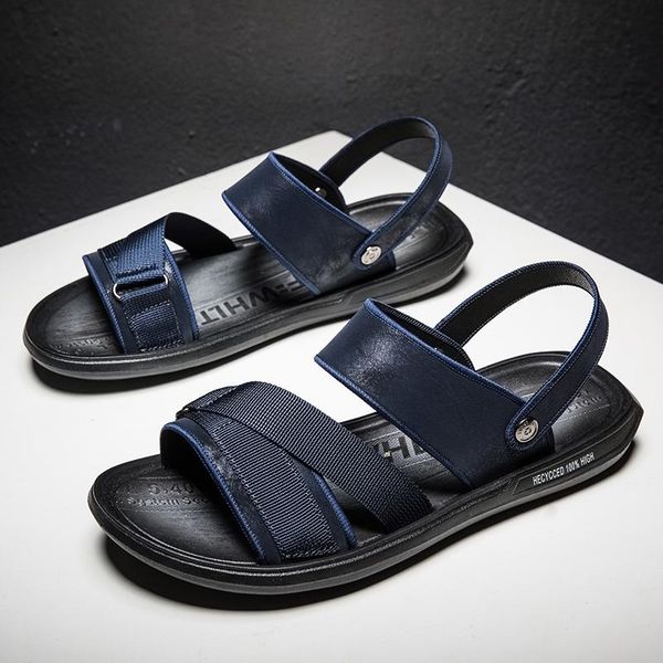 

sandals men pu leather mens summer 2021 shoes vietnam lightweight breathable gladiator roman sandles fashion, Black