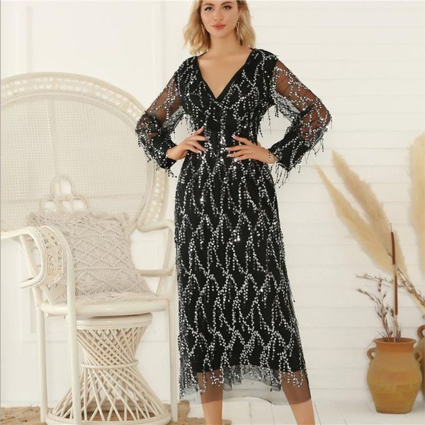 

casual dresses lncdis women vestido formal elegant wedding bridesmaid high-waist party ball prom gown shiny black dress charming fashion f1, Black;gray