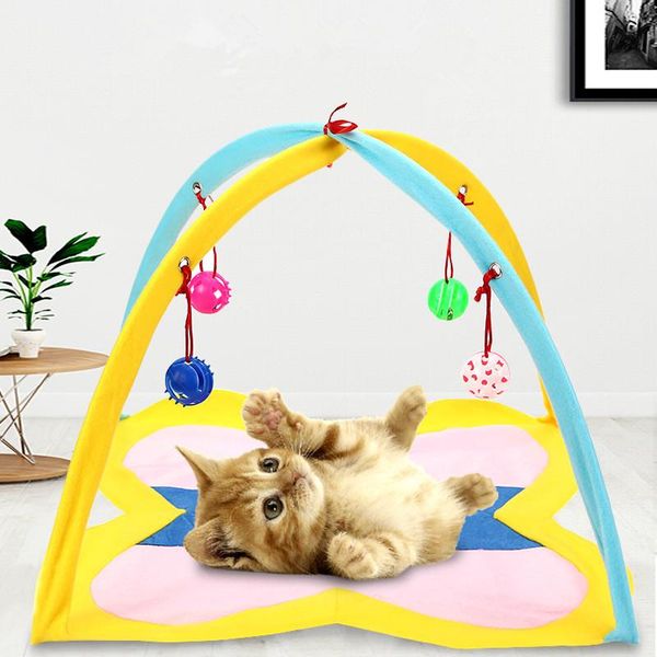 

cat toys toy tent with bell ball foldable fun kitty bed mat portable play dog supplies pet