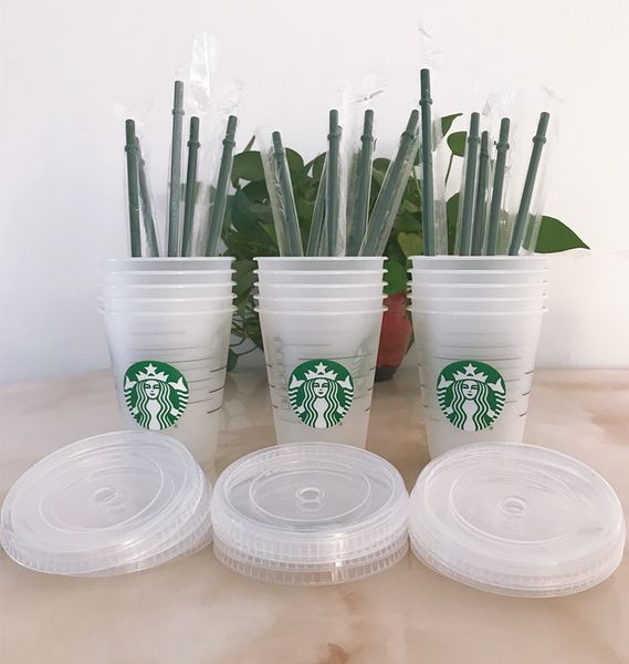 

starbucks 16oz/473ml plastic tumbler reusable clear drinking flat bottom cup pillar shape lid straw mug bardian 100pcs dhl