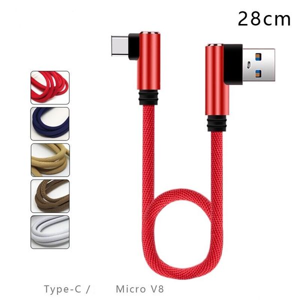 

28cm ultra-short 2.4a fast charge cables type c micro v8 braided usb cable for samsung huawei android phone pc