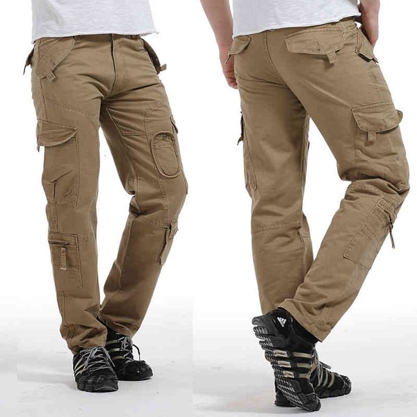 

men's pants new casual joggers solid tactical men cotton elastic trousers military style army cargo mens multi-pocket 99gc, Black