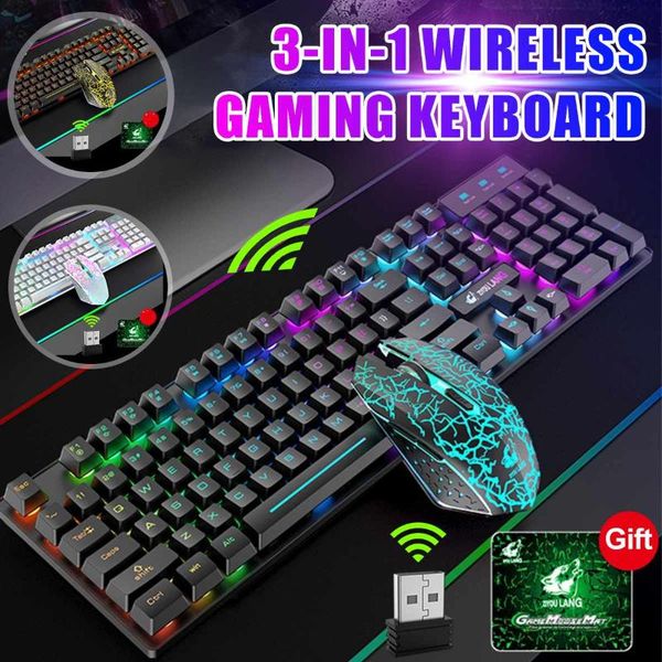 

keyboard mouse combos recharging wireless kit led luminous usb keypad multimedia rgb backlit for pc computer
